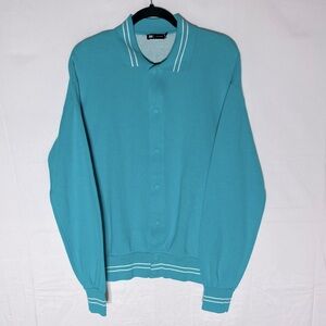 Le 31 Par Simons Turquoise Cotton Knit Snap Front Cardigan W Collar M